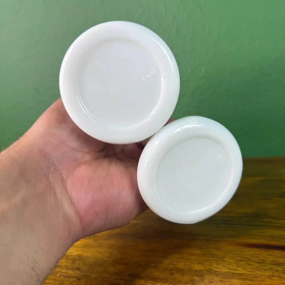 Vintage Milk Glass Vase Set Two Bud Vase Glasses